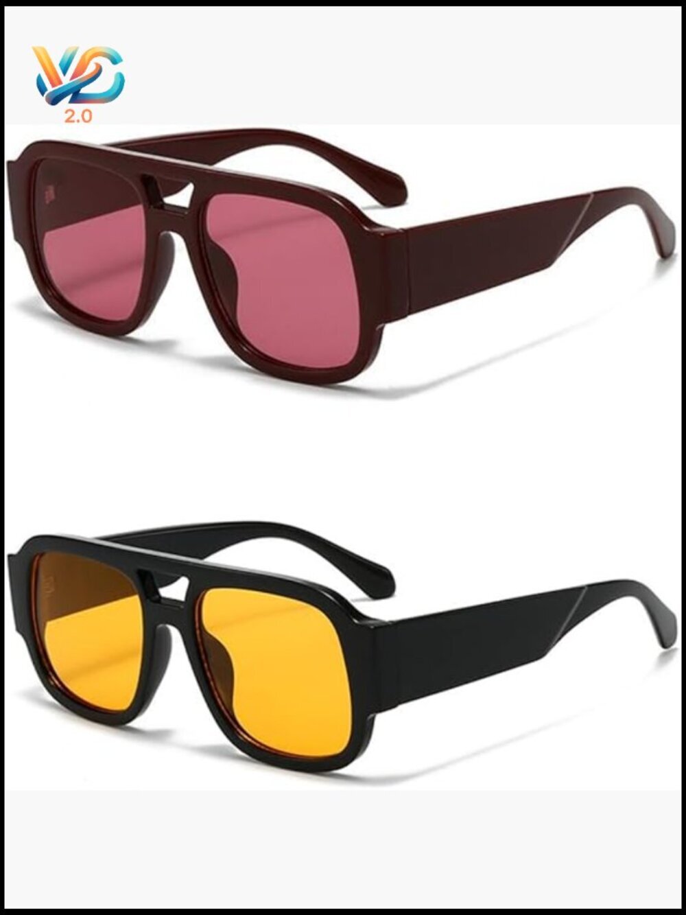 Retro Oversized Aviator Sunglasses Chunky Double Bridge Square Trendy Shades 2